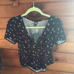 Wild Fable Black Fitted Ruched Blouse